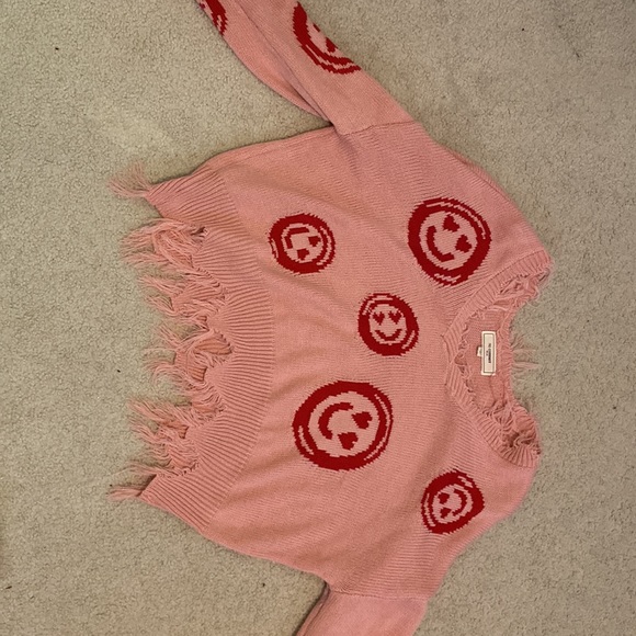 Pink heart eye smiley v-neck sweater - Picture 2 of 3